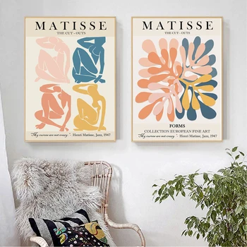 Matisse Spalvos Lapų Abstrakčiai Kreivė Šiaurės Europos Plakatas Drobė Spausdinimo Meno Tapybos kambarį sienų Apdailai Nuotrauką