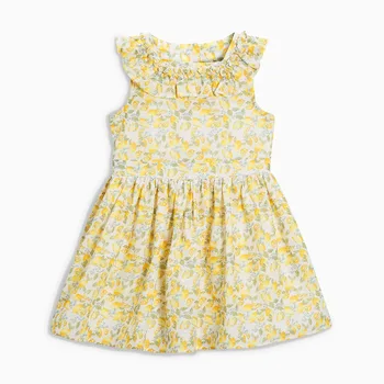Mažai Specialistė 2021 Naujas Vasaros Mergaitės Elegantiška Suknelė Geltona Gėlių Drabužiai Vaikams ir Tiktų Vaikui nuo 2 iki 7 Metų amžiaus