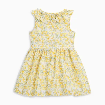 Mažai Specialistė 2021 Naujas Vasaros Mergaitės Elegantiška Suknelė Geltona Gėlių Drabužiai Vaikams ir Tiktų Vaikui nuo 2 iki 7 Metų amžiaus