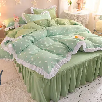 Mažas šviežių lova sijonas keturių dalių princesė mergina širdies antklodė padengti trijų dalių komplektas tituliniame lape lova padengti patalynė
