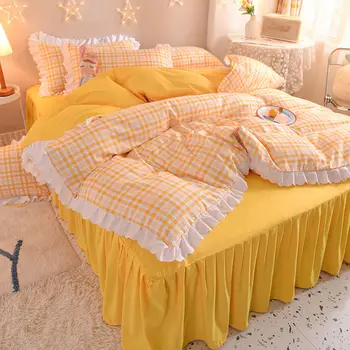 Mažas šviežių lova sijonas keturių dalių princesė mergina širdies antklodė padengti trijų dalių komplektas tituliniame lape lova padengti patalynė
