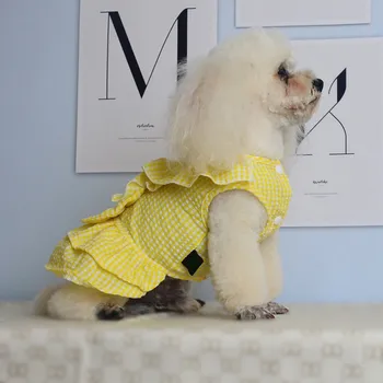 Mažylis Vasaros Sijonas Mėlyna Geltona Šunų Kostiumų Saldžiai Mažylis Princesė Dress Teddy Lankas Mazgas Suknelė Mažas Šuo