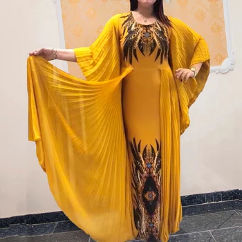 MD Afrikos Spausdinti Plisuotos Suknelės Moterims, Apranga Plius Dydis Boubou Dashiki Kaftan Maroko Suknelė Musulmonų Abaja Elegantiška Dama Drabužių