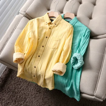 Medvilniniai baltiniai ilgomis rankovėmis geltona žalia vyrų marškinėliai derliaus plius dydis hming stiliaus za vyrų 2020 sheining vadiming palaidinė marškinėliai