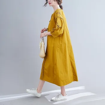 Medvilnės derliaus siuvinėjimų suknelės moterims atsitiktinis palaidų ilgai, pavasario, vasaros suknelė elegantiškas drabužius 2021 sundress
