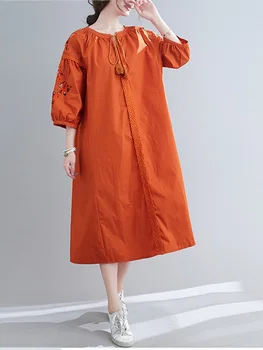 Medvilnės derliaus siuvinėjimų suknelės moterims atsitiktinis palaidų ilgai, pavasario, vasaros suknelė elegantiškas drabužius 2021 sundress