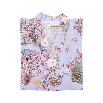 Medvilnės Moteris Kimono Pižama Yukata Japonų Stiliaus Gėlių Prarasti Ilgai Sleepwear Pižamą Cardigan Laisvalaikio Chalatas W118