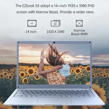 MEGZTINIS EZbook S5 14 Colių Ultra Plonas Sąsiuvinis 6GB 64GB Intel N3350 Quad Core Laimėti 10 Nešiojamas 1920*1080 IPS Ekranas Kompiuteris