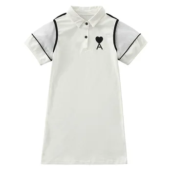 Merginos 2021 naujas PoloT-shirt dress Vakarų stiliaus vasaros plonas laisvi, laisvi atsitiktinis vidutinio amžiaus vaikų suknelė