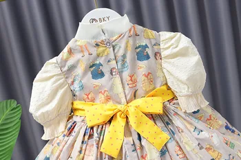 Miayii Kūdikių Drabužiai Ispanijos Derliaus Kamuolys Suknelė Lankas Spausdinti Trumpas Rankovės Lolita Princess Suknelės Mergaitėms Velykų Eid A174