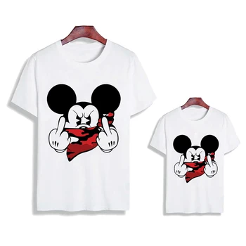 Mickey Mouse Blogas Mickey T Shirts Vasaros trumpomis Rankovėmis Atsitiktinis Balta O-kaklo Tshirts Atitikimo Šeimos Komplektus Šeimos marškinėliai Tee Viršų