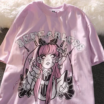 Mielas Animacinių Filmų Saldus Mergaičių Japonijos Streetwear Harajuku Įdomus Rožinė Kawaii Atsitiktinis Viršūnes Ulzzang Derliaus Laisvi Naujas Vasaros Moterims T-Shirt