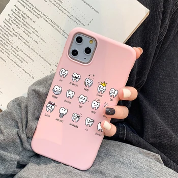 Mielas Animacinių filmų stomatologą dantų rožinės spalvos minkštos TPU telefono dėklas skirtas iPhone 11Pro 12pro Max X XR XS Max 8 7 Plius 6s Plus SE 12mini dangtis