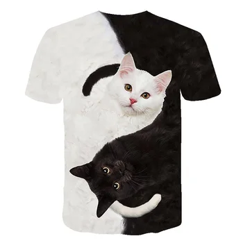 Mielas Mergaičių marškinėliai Korėja Katė Gyvūnų 3D Mados T-Shirt Animacinių filmų Marškinėliai Vaikų Marškinėliai Mergaitėms Atsitiktinis Vaikų Drabužius t