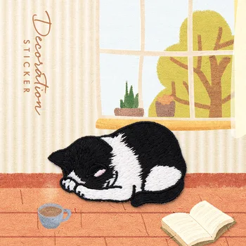 Mielas miega katė siuvinėjimo lyginimo audinys lipdukas Dekoratyvinės drabužių pleistras lipdukas