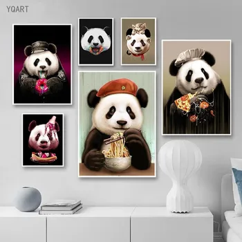 Mielas Panda Drobė Meno Paveikslų, Gyvūnų Plakatas ir Spausdinimo Cuadros Panda Valgyti Maisto Sienos paveiksl Vaikams Miegamojo Puošmena