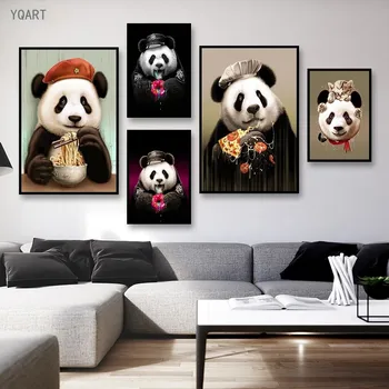 Mielas Panda Drobė Meno Paveikslų, Gyvūnų Plakatas ir Spausdinimo Cuadros Panda Valgyti Maisto Sienos paveiksl Vaikams Miegamojo Puošmena