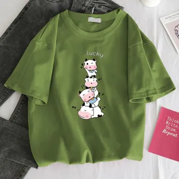 Mielas Print T shirt Moterims, Puikus Stiliaus trumpomis Rankovėmis Apvalios Apykaklės Moterų marškinėliai Medvilnės Spandex Moterys T-shirt