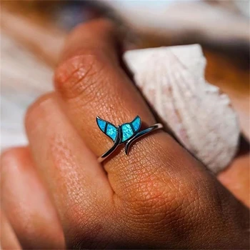 Mielas Slidinėti Blue Fire Opal Žiedas Moterų Sidabro Spalvos Vestuvinis Žiedas Papuošalai Dovana Jai Moteris Priedai