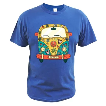 Mielas Taikos Ir Meilės Autobusų T-Shirt Anti-Karo Ženklas Ir Gėlės T-Shirt Juokinga Atsitiktinis Medvilnės Viršūnes Tee Homme EU Dydis
