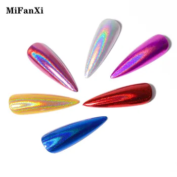 MiFanXi 6 Spalvos Nagų Dailės Oro pagalvė Magic Milteliai Pen Holografinis Veidrodžio Efektas Blizgučiai Milteliai 