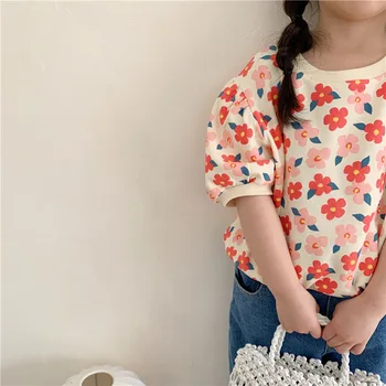 MILANCEL 2021 m. Vasarą Naujų Vaikai Palaidinė Gėlių trumpomis Rankovėmis Mergaitėms T-shirt O-neck Cotton Tee Paprastas Atsitiktinis Vaikų Drabužiai