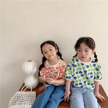 MILANCEL 2021 m. Vasarą Naujų Vaikai Palaidinė Gėlių trumpomis Rankovėmis Mergaitėms T-shirt O-neck Cotton Tee Paprastas Atsitiktinis Vaikų Drabužiai