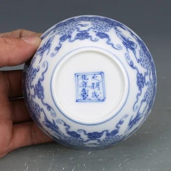 Ming Dinastija Chenghua Mėlyna Ir Balta Vynuogių Modelis Arbatos Puodelio Keramikinis Puodelis Antikvariniai Porceliano Kolekcionuojamų Papuošalai