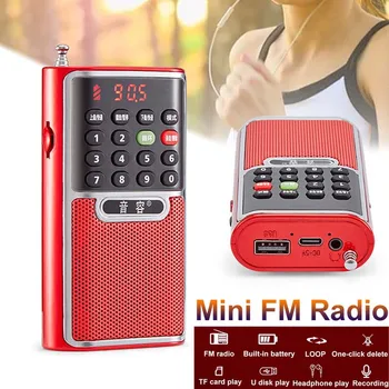 Mini FM Radijo Nešiojamų Imtuvas su LED Ekranu Parama TF Kortelę U Disko AUX Įrašymo Įkrovimo Muzikos Grotuvas
