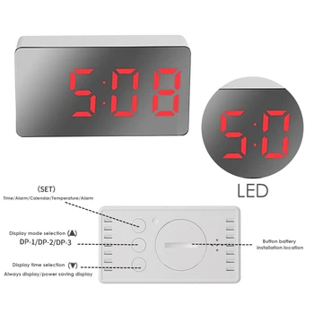 Mini LED Didelis Ekranas Žadintuvas Miegamasis Stalas Skaitmeninės Veidrodinės Atidėjimo Laikmatis Namuose Elektroninės Stalo Laikrodis USB Pastovios Šviesos