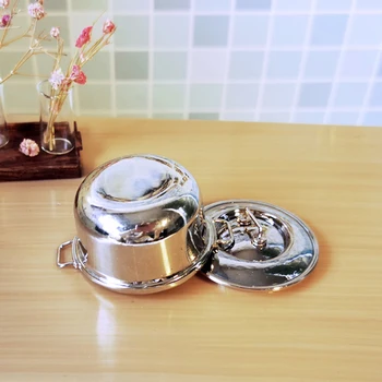 Mini Metalo Sriubos Puodą Miniatiūrinės Virtuvės Puodai su Dangčiu Lėlių Priedų