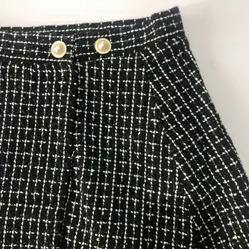 Mini Sijonas Moterų Elegantiškas Austi Pledas Trumpas Sijonas Moterims Black Pearl Mygtuką-Line Sijonas Ponios Biuro Darbą Minifalda