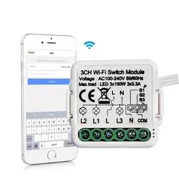 MINI Wifi Smart Switch 3-way Dual-control Laikrodinis Belaidžio Jungikliai Protingo Namo Automatizavimo Suderinama Su Tuya Alexa 