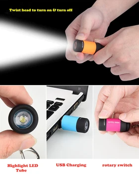 Mini Įkrovimo Vandeniui LED Lemputė USB Žibintuvėlis Lempos Kišenėje 