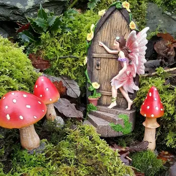 Miniatiūriniai Pasakų Gnome Lango Durų Figūrėlės Elf Namų Kieme Meno Sodo Skulptūros, Skulptūros Dekoro Medžio Skulptūra Lango Durų