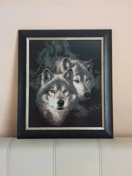 Miško Dviejų vilkų pora dekoro tapybos skaičiuojami atspausdinta ant drobės DMC 14CT 11CT 