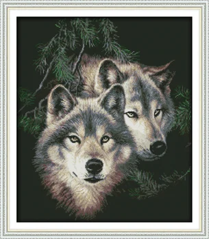Miško Dviejų vilkų pora dekoro tapybos skaičiuojami atspausdinta ant drobės DMC 14CT 11CT 