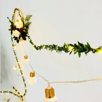 Modeliavimo Žalias Lapas Rotango Led Varinės Vielos Lempos String Pasakų Šviesos Kalėdinė Dekoracija Namuose 