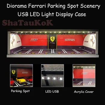 Modelio Automobilių Diorama 1/64 Ferar Stovėjimo Dekoracijos Nuotrauka Fone USB LED Šviesos automobilių Stovėjimo Aikštelė, vitrinos