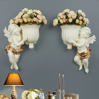 Modernus 3D Dervos Sienos Kabo Angelas Vaza+Dirbtinių Gėlių Amatų, Apdailos, Namų Svetainės Sofa Siena Lipdukas Freskos Papuošalai