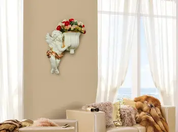 Modernus 3D Dervos Sienos Kabo Angelas Vaza+Dirbtinių Gėlių Amatų, Apdailos, Namų Svetainės Sofa Siena Lipdukas Freskos Papuošalai