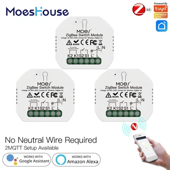 MoesHouse Tuya ZigBee Smart šviesų Modulis Nėra Neutralus Laidas Vieno Gaisro Smart Gyvenimo App Kontrolės Darbai su Alexa 
