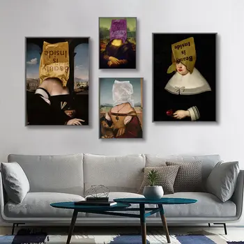 Mona Liza, Juokinga Meno Drobės Tapybos Grožis Yra Viduje Sienos Menas, Plakatų Ir Grafikos Garsaus Da Vinci Meno Nuotraukas Kambarį Dekoro
