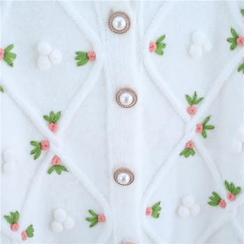 Moterims Gėlių Siuvinėjimas Cardigan 2021 Dizaineris, O kaklo Vieno Krūtinėmis Rožinis Megztinis Negabaritinių Megztinis Megztas Kailis viršutinių drabužių siuvimas