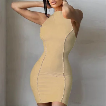 Moteris Kietas Mezgimo Liesas Mini Suknelė 2021 M. Vasaros Mados Streetwear Slim Rankovių Seksualus Clubwear Suknelės