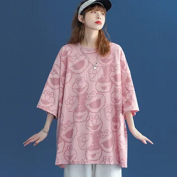 Moteris tshirts vasaros atsitiktinis juokingas animacinių filmų print t shirt harajuku trumpas rankovės O-kaklo negabaritinių marškinėliai moterims drabužių rožinė viršūnės