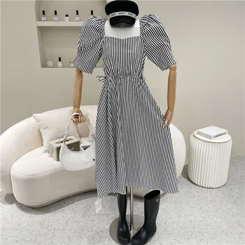 Moteriškų drabužių Pavasario Vasaros 2021 Mados Naujų Temperamentas Balta kvadratinių kaklo burbulas rankovėmis suknelė
