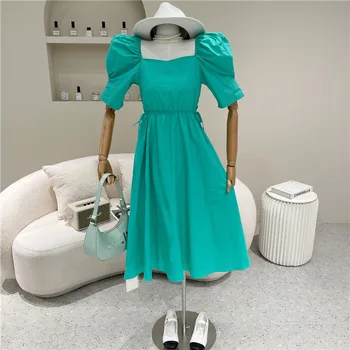 Moteriškų drabužių Pavasario Vasaros 2021 Mados Naujų Temperamentas Balta kvadratinių kaklo burbulas rankovėmis suknelė