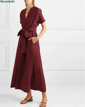Moterys vasarą medvilnės skalbiniai ilgai suknelės Geros kokybės, elegantiškas klasikinis moterų lino suknelė plius dydis diržo mados moterų drabužiai