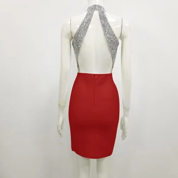 Moterys Vasarą Ponios Sexy Backless Krištolo Ir Deimantų Juoda Balta Raudona Bodycon Tvarstis Suknelė 2021 Elegantiškas Vakare Šalies Klubas Suknelė
